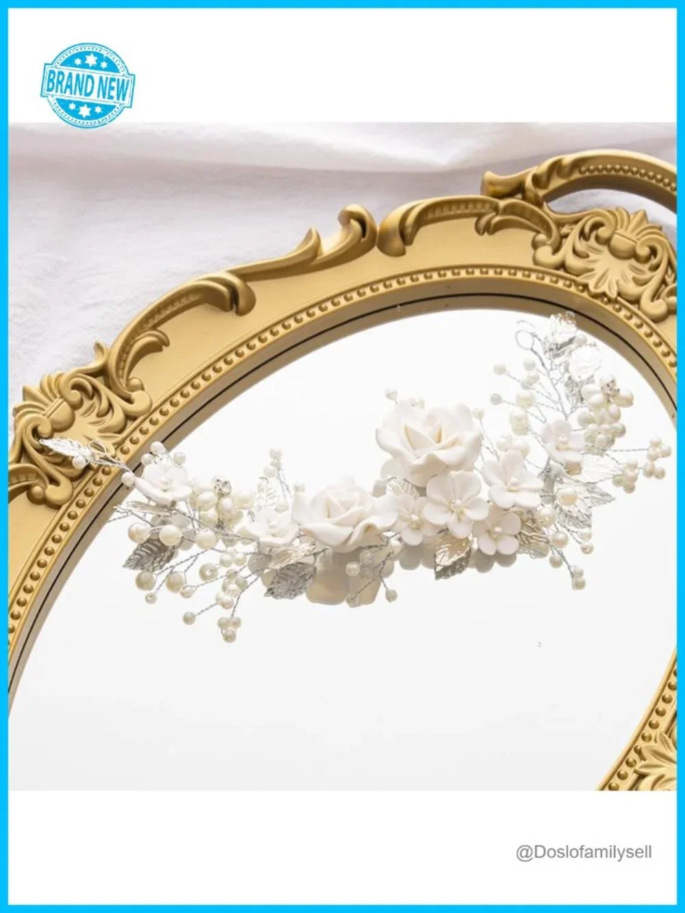 Ceramic Flower Bridal Hair Vine Rhinestone Leaf Headband 9
